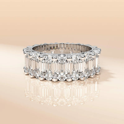 Handmade Baguette Moissanite Band with Prong Set Round Stones