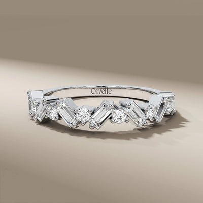 Round cut diamond half eternity band crafted in prong setting