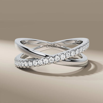 handmade crossover band featuring round moissanite diamonds