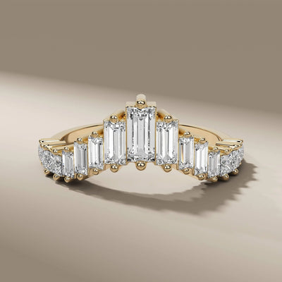 baguette wedding band with prong set lab grown diamonds