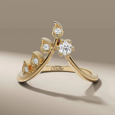 nature inspired wedding band with pear cut diamond