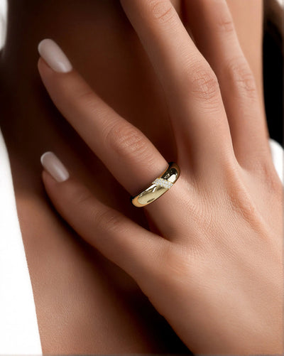 handmade band with shared prong pave and modern chunky look