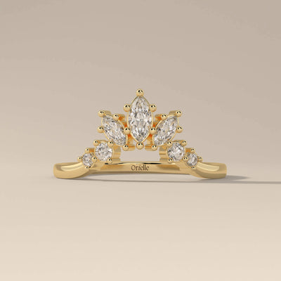 marquise and round tiara wedding band in yellow gold