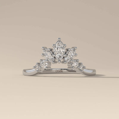 elegant yellow gold marquise and round curved wedding band