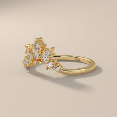designer tiara wedding band with marquise and round stones