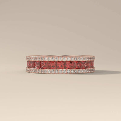 Princess Cut Garnet Wedding Band With Side Pave