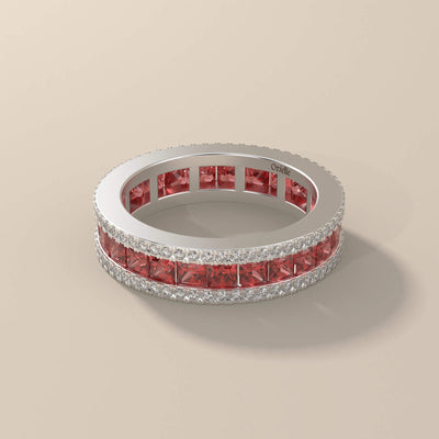 Princess Cut Garnet Wedding Band With Side Pave
