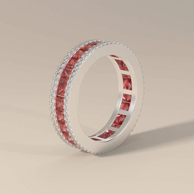 Princess Cut Garnet Wedding Band With Side Pave