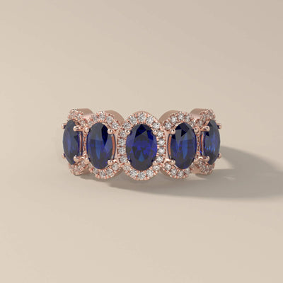 Moissanite promise band with oval cut stones in yellow gold