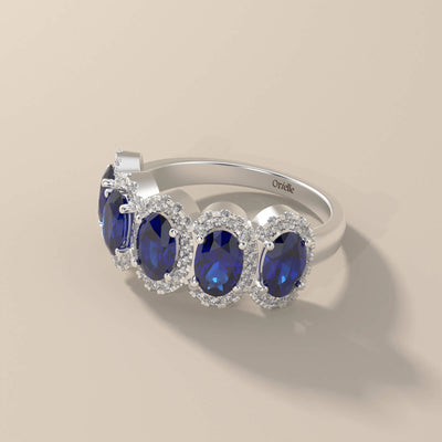 Blue Sapphire Oval Cut 5 Stone Wedding Band