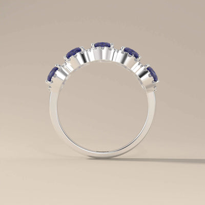 Blue Sapphire Oval Cut 5 Stone Wedding Band
