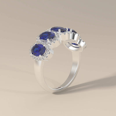 Blue Sapphire Oval Cut 5 Stone Wedding Band