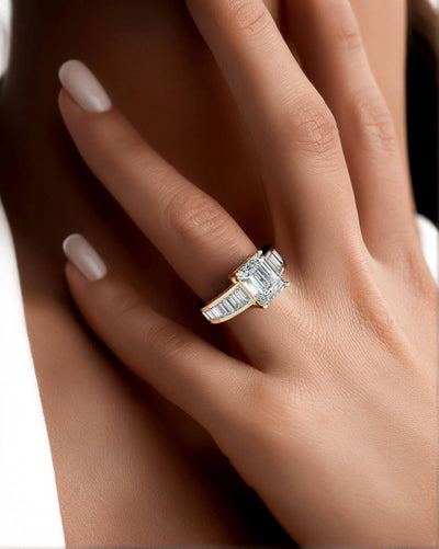 Emerald cut engagement ring with a classic 4-prong setting