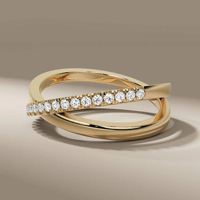 shared prong round moissanite band in a sleek yellow gold design