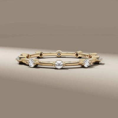 bezel set distance pave wedding band with lab grown diamonds