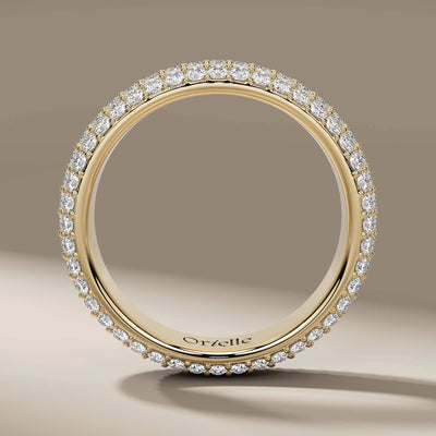 Round Cut Yellow Three Row Pave Diamond Band