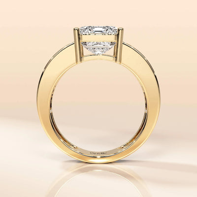 Bezel set moissanite engagement ring in a modern style