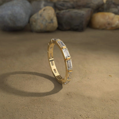 handmade moissanite baguette bar setting eternity band
