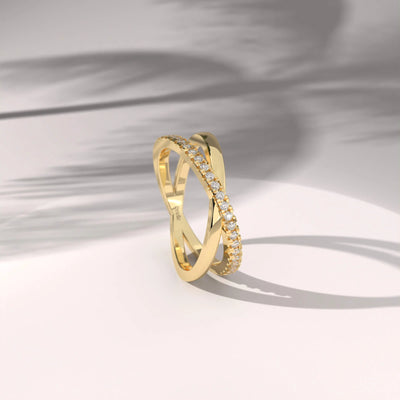 Designer round moissanite band in an infinity-inspired layout

