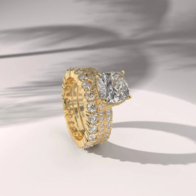 cushion moissanite ring with pave setting for modern bridal look

