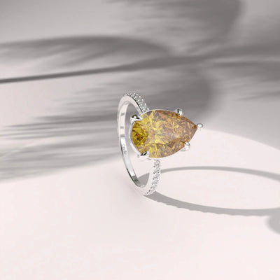 Pear Cut Canary Yellow Pave Engagement Ring