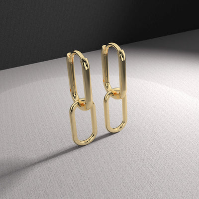 Unique design paperclip link earrings in solid yellow gold
