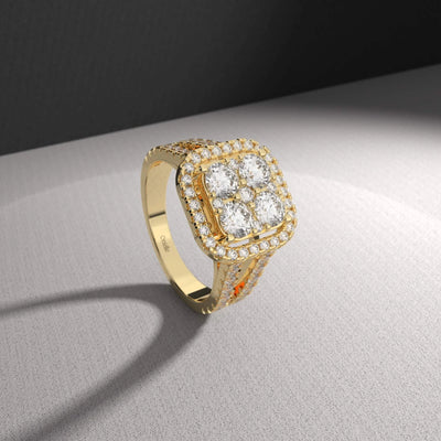 moissanite promise band paired with split shank engagement look
