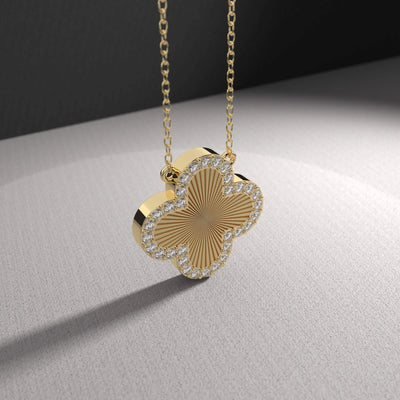 Handmade clover pendant necklace with diamond
