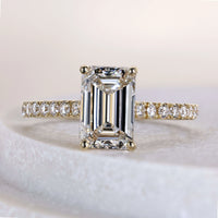 Emerald Cut Engagement Ring With Pave Cathedral Mount