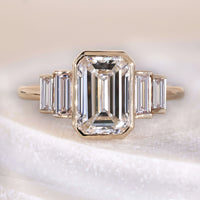 Five Stone Baguette & Emerald Bezel Set Engagement Ring