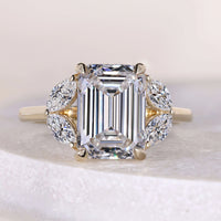 Emerald Cut Hidden Halo Cathedral Setting Ring Gift For Her