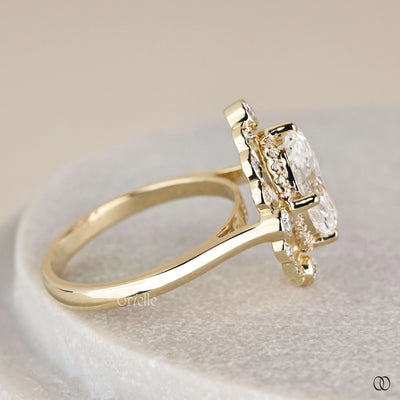 Prong ring securing oval cut diamond ring
