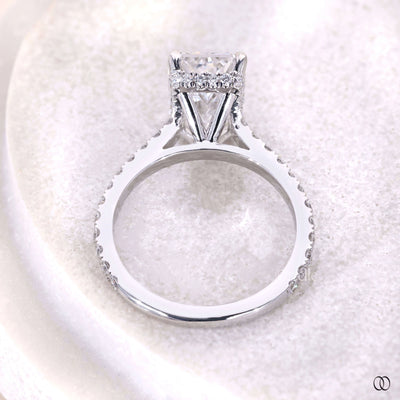 Unique setting radiant cut lab grown diamond engagement ring
