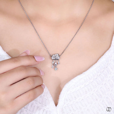 dainty chain cloud diamond pendant with bezel setting

