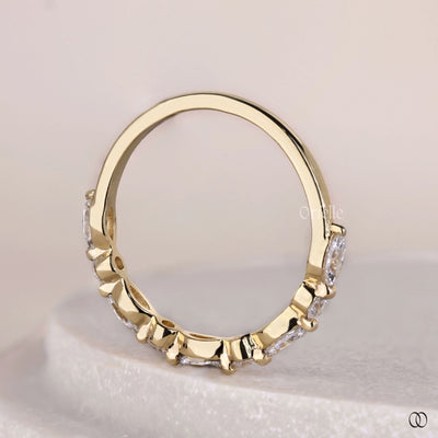 unique marquise and round diamond wedding band in gold

