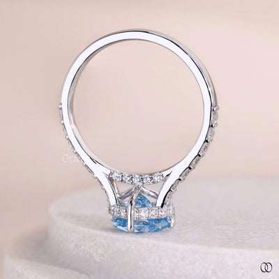Lab grown heart shaped engagement ring with pave band design
