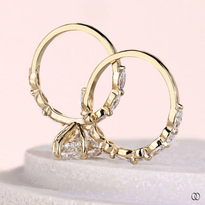 unique design bridal set hidden halo ring
