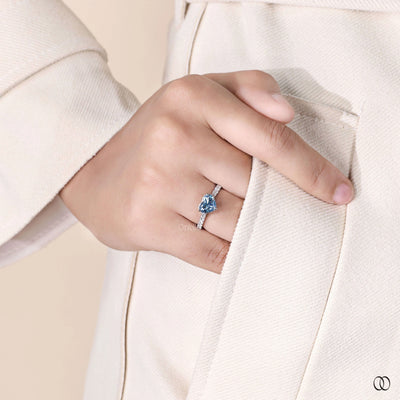 Lab grown heart shaped diamond ring with hidden halo design
