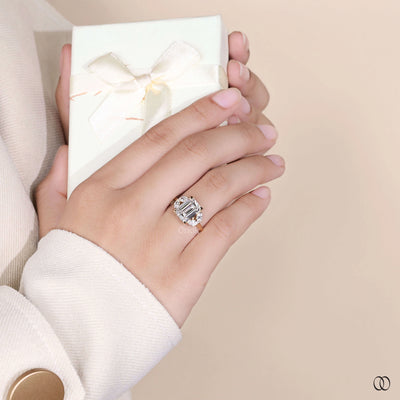 unique design ring emerald cut engagement ring
