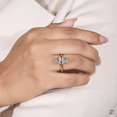 Lab grown marquise diamond ring with 6 prong solitaire design
