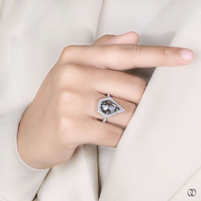 moissanite engagement ring pear cut white gold
