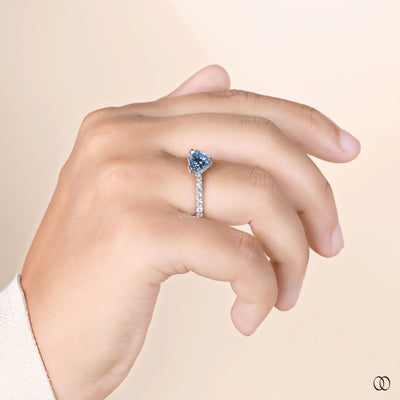 Handmade heart shaped diamond ring with hidden halo setting
