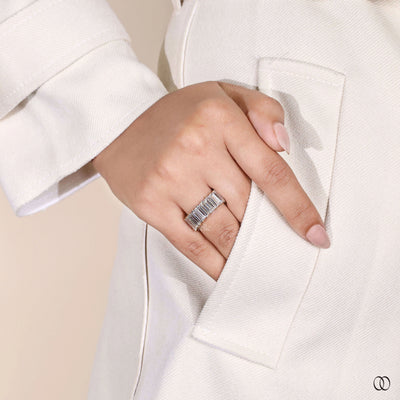 timeless baguette diamond band with prong setting
