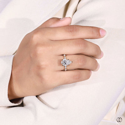 pear cut diamond ring hidden halo gold ring
