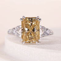 Split Shank Radiant Cut Prong Set Yellow Moissanite Ring
