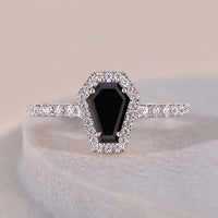 14k White Gold Coffin Cut Ring With Halo & Pave Setting