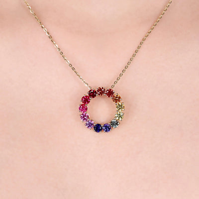 rainbow circle pendant necklace moissanite stones
