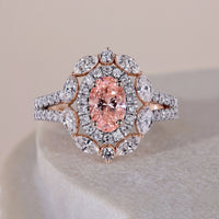 14k Pink Oval Cut Rose Gold Engagement Ring With Double Halo