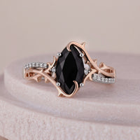 Marquise Cut Nature Inspired Style Black Moissanite Ring