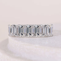 7 Stone Half Eternity Emerald Cut Diamond Band Annivarsary Gift